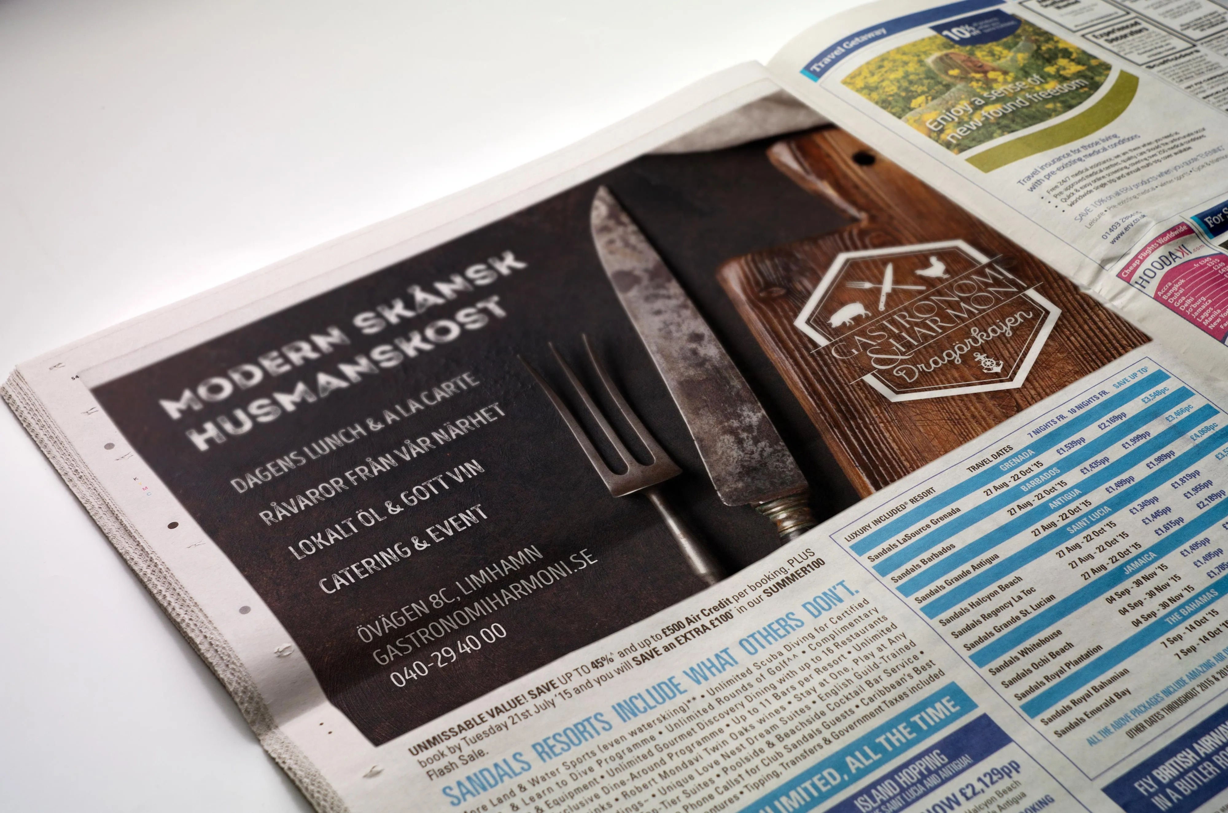 Tidningsannons för restaurangen