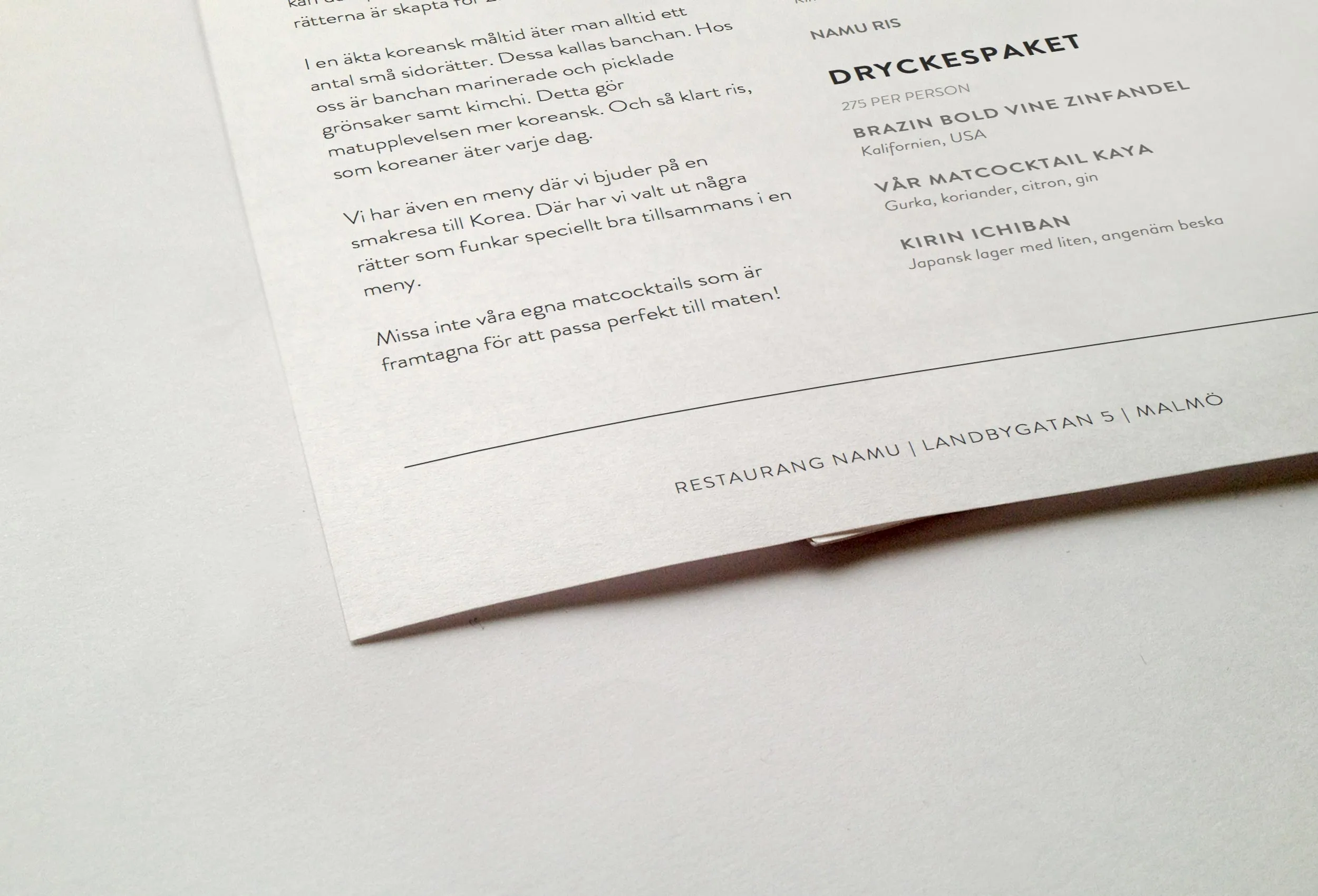 Detalj från Namus tryckta meny